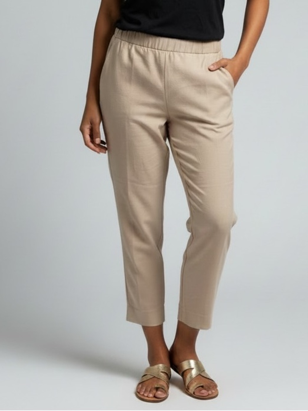 J. Jill Beige Khaki Essential Cotton Stretch, Cropped Pull-On Pants, 12